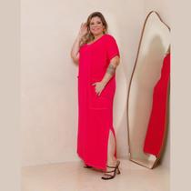 Vestido Feminino Longo Com Bolso Sobreposto Plus Size