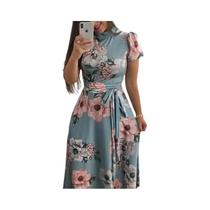 Vestido Feminino Longo Com Estampa Floral, Gola Redonda E Manga Comprida, Casual.