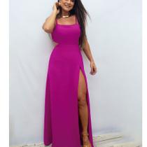 Vestido Feminino Longo Com Fenda Amarração Transpassado Alcinha Regulável Costas Abertas Casual Rita Vestido Feminino Longo Com Fenda Amarração Transpassado Alcinha Regulável Costas Abertas Casual Rita