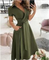 Vestido Feminino Longo Com Manga Comprida, Decote Em V, Estampado, Transpassado, Solto E Versátil