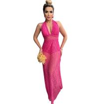 Vestido Feminino Longo Com Renda Costas Nuas Decotado Elegante Vestido Feminino Longo Com Renda Costas Nuas Decotado Elegante