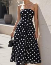 Vestido Feminino Longo Crepinho Estampado Bolinha Poa Soltinho Sem Alças