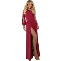 Vestido Feminino Longo De Festa Com Fenda Nula Manga E Ombro Nu Mula Manca