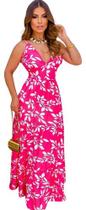 Vestido Feminino Longo Elegante Festa Floral Soltinho Verão Primavera Babados Alcinha com decote