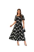Vestido Feminino Longo em Viscolinho Moda Verão Cor:PretoTamanho:P
