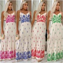 Vestido Feminino Longo Estampado Com Alcinha Moda Evangélica Tamanho Único Vestido Feminino Longo Estampado Com Alcinha Moda Evangélica Tamanho Único