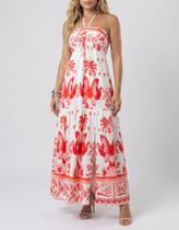 Vestido Feminino Longo Estampado De Amarrar Soltinho Elegante