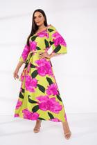 Vestido feminino longo estampado tamanho G tecido viscolaicra cor rosa Vestido feminino longo estampado tamanho G tecido viscolaicra cor rosa