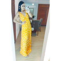 Vestido feminino longo estampado tamanho G tecido viscose cor amarelo Vestido feminino longo estampado tamanho G tecido viscose cor amarelo