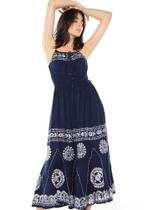 Vestido feminino longo estampado tamanho G tecido viscose cor azul marinho