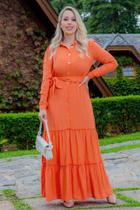 Vestido feminino longo estampado tamanho G tecido viscose cor laranja Vestido feminino longo estampado tamanho G tecido viscose cor laranja