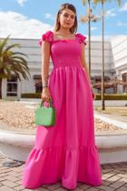 Vestido feminino longo estampado tamanho G tecido viscose cor pink