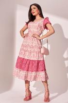 Vestido feminino longo estampado tamanho G tecido viscose cor Rosa Claro Vestido feminino longo estampado tamanho G tecido viscose cor Rosa Claro