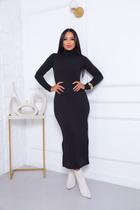 Vestido Feminino Longo Gola alta Canelado frio ribana com Fenda Lateral e Manga Longa Elegância e Conforto inverno