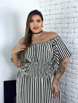 Vestido feminino longo listrado com manga godê e babado plus size