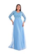 Vestido Feminino Longo Manga 3/4 Festa Madrinha Mãe Noiva