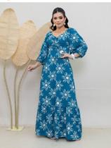 Vestido Feminino Longo Manga Bufante 7/8 Malha Fluity