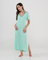 Vestido Feminino Longo Manga Curta com Franjas Verde Mar Lohe
