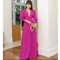 Vestido Feminino Longo Manga Longa Decote V Profundo Casamento Crepe Lançamento Luxo Festa Madrinha Princesa