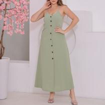 Vestido Feminino Longo / Midi de Alcinha com Botões com Bojo e Ferro Tendência Casual Vestido Feminino Longo / Midi de Alcinha com Botões com Bojo e Ferro Tendência Casual