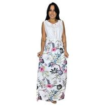 Vestido Feminino Longo Midi Estampado Festa Social + Colar