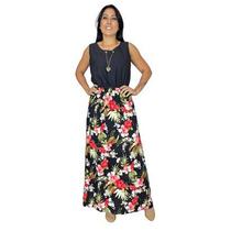 Vestido Feminino Longo Midi Estampado Festa Social + Colar