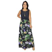 Vestido Feminino Longo Midi Estampado Festa Social + Colar