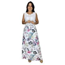 Vestido Feminino Longo Midi Estampado Festa Social + Colar