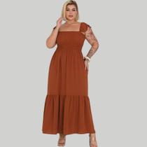 Vestido Feminino Longo Moderno Lastex Com Babado Na Alça Vestido Feminino Longo Moderno Lastex Com Babado Na Alça