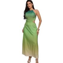 Vestido Feminino Longo Ombre Degradê Luxo Recortes Laterais Costas com Amarração Elegante Vestido Feminino Longo Ombre Degradê Luxo Recortes Laterais Costas com Amarração Elegante