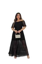 Vestido Feminino Longo Ombro a Ombro em Tule Preto Três Marias Moda Evangélica