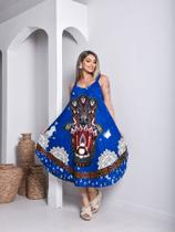 Vestido Feminino Longo Plus Size Estampa Mão De Fátima Cor:AzulTamanho:GG Vestido Feminino Longo Plus Size Estampa Mão De Fátima Cor:AzulTamanho:GG