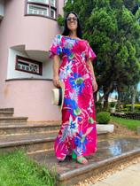 Vestido Feminino Longo Plus Size Florido Manga 3/4 Verão - Donaluu