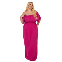 Vestido Feminino Longo Plus Size Ombro A Ombro Ajustável Ao Corpo Manga Curta Modelo Jovial Casual