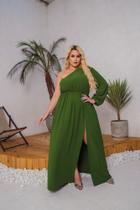 Vestido Feminino Longo Plus Size Verde Musgo Madrinha Casamento Convidada Manga Mula Festa