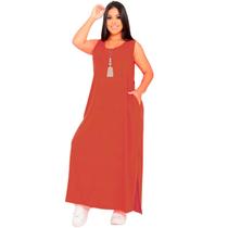 Vestido Feminino Longo Regata Com Bolso Plus Size Moda Despojada Mullet tendencia Fenda Lateral