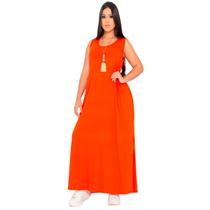 Vestido Feminino Longo Regata Com Bolso Plus Size Moda Despojada Mullet tendencia Fenda Lateral Vestido Feminino Longo Regata Com Bolso Plus Size Moda Despojada Mullet tendencia Fenda Lateral