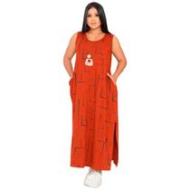 Vestido Feminino Longo Regata Com Bolso Plus Size Moda Despojada Mullet tendencia Fenda Lateral
