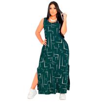 Vestido Feminino Longo Regata Com Bolso Plus Size Moda Despojada Mullet tendencia Fenda Lateral