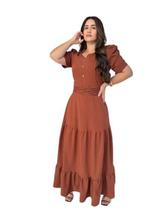 Vestido Feminino Longo Saia em Marias Cintura com Drapeado