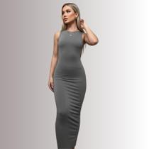 Vestido Feminino Longo Tecido Suplex Detalhe Aberta na Costa Modelo Midi Regata