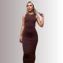 Vestido Feminino Longo Tecido Suplex Detalhe Aberta na Costa Modelo Midi Regata Vestido Feminino Longo Tecido Suplex Detalhe Aberta na Costa Modelo Midi Regata