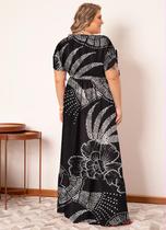 Vestido Feminino Longo Tropical Com Amarrações Decote V