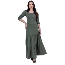 Vestido Feminino Longo Tubinho Mangas 3/4 Moda Evangélica