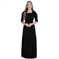 Vestido Feminino Longo Tubinho Mangas 3/4 Moda Evangélica