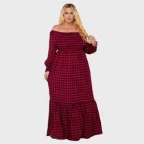 Vestido Feminino Longo Tubinho Plus Size Xadrez Lastex Festa Junina Vestido Feminino Longo Tubinho Plus Size Xadrez Lastex Festa Junina