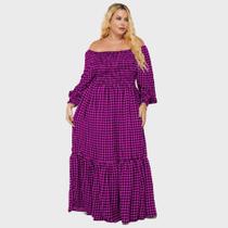 Vestido Feminino Longo Tubinho Plus Size Xadrez Lastex Festa Junina