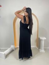 Vestido Feminino Longo Viscolinho Babado Lastex costa e Alças Para Amarrar - C Moreira Modas