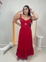 Vestido Feminino Longo Viscolinho Babado Lastex costa e Alças Para Amarrar