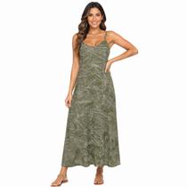 Vestido Feminino Longo Viscose Estampado com Bolso Alça Fina - FMF